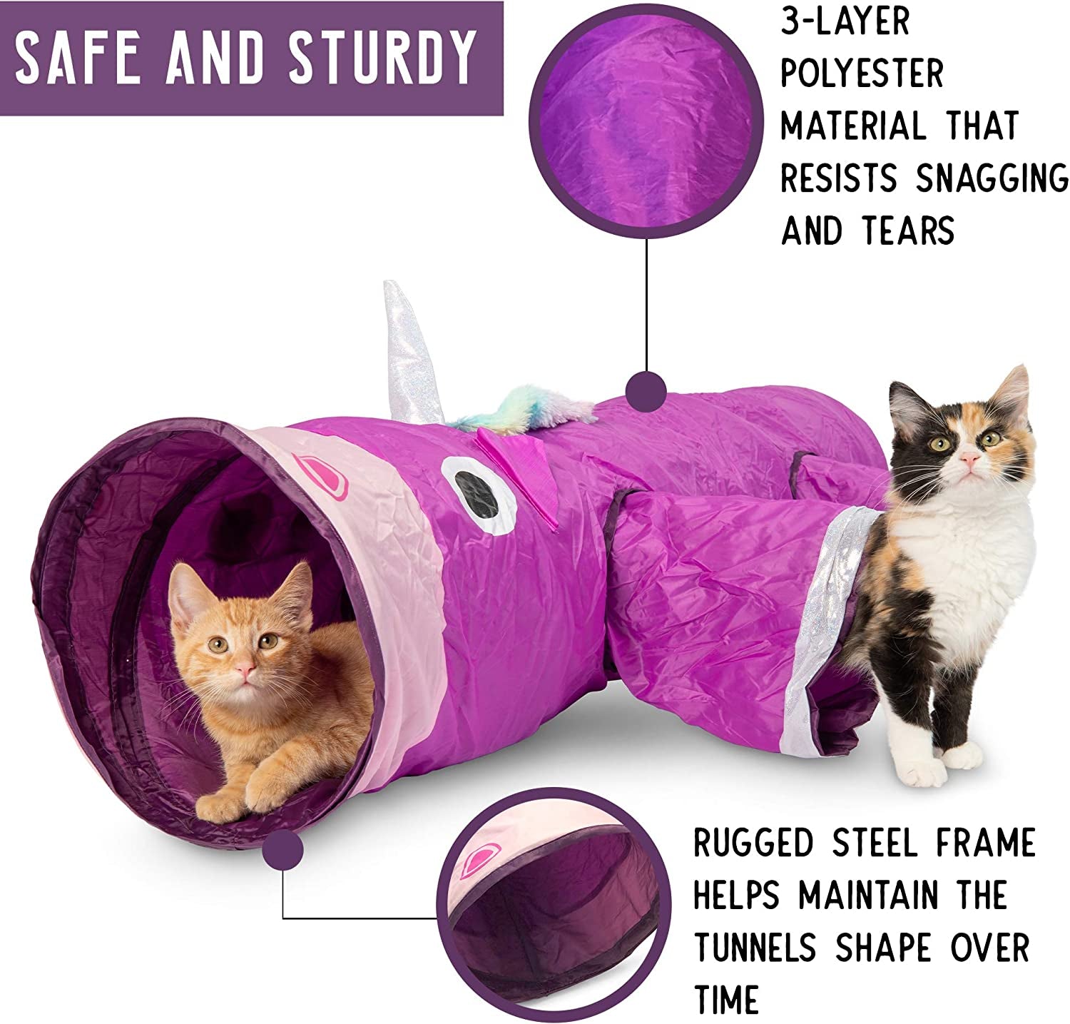 Magic Mewnicorn Multi Cat Tunnel - Boredom Relief Toy with Crinkle Feather String for Dogs, Cats, Rabbits, Kittens, and Guinea Pigs - Perfect for Hiding, Hunting, and Resting