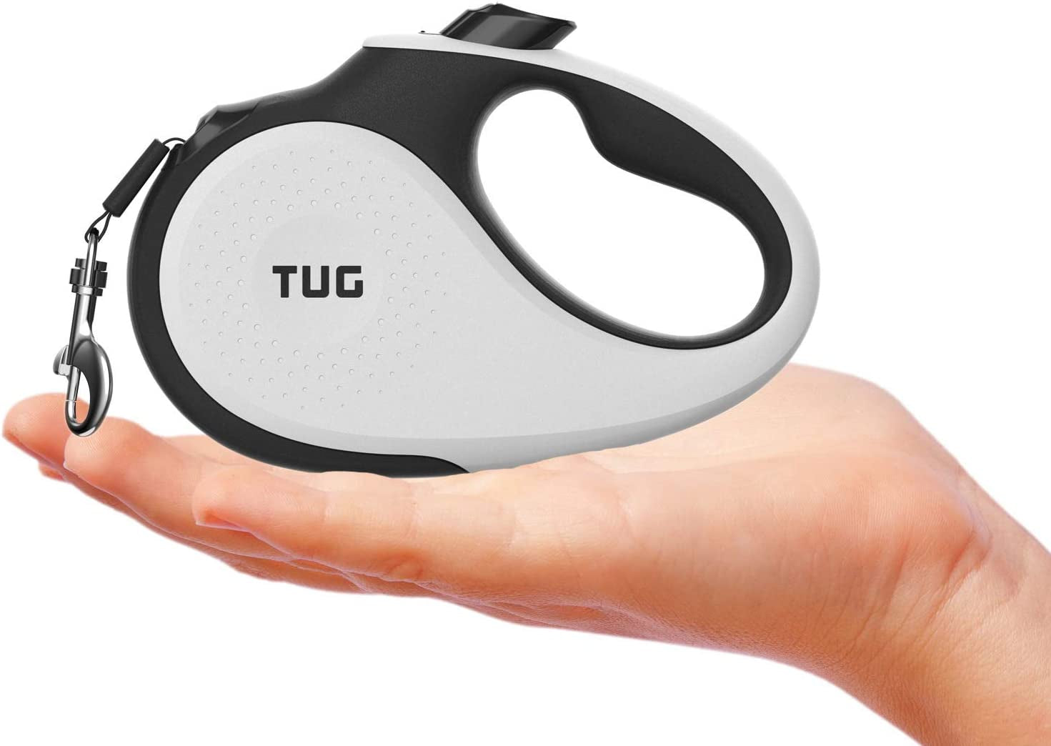Compact 360° Tangle-Free Retractable Dog Leash with Anti-Slip Handle | 10 Ft Nylon Tape | One-Handed Brake, Pause, Lock (White)