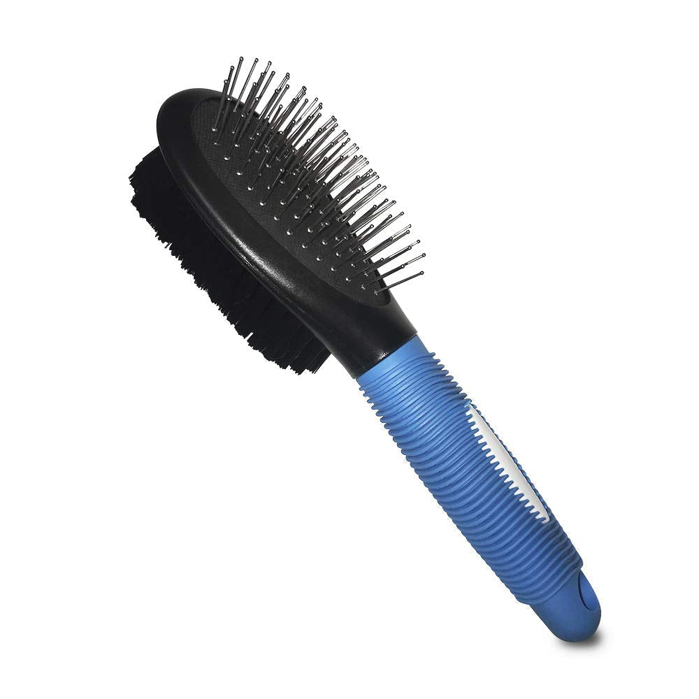 2-in-1 Pet Grooming Brush – Bristle & Pin Comb (Black/Blue)