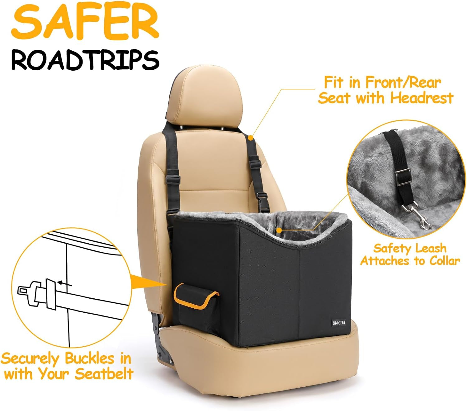 Elevated Dog Car Seat & Booster for Small Dogs and Cats - Pet Travel Carrier Bed with Adjustable Straps