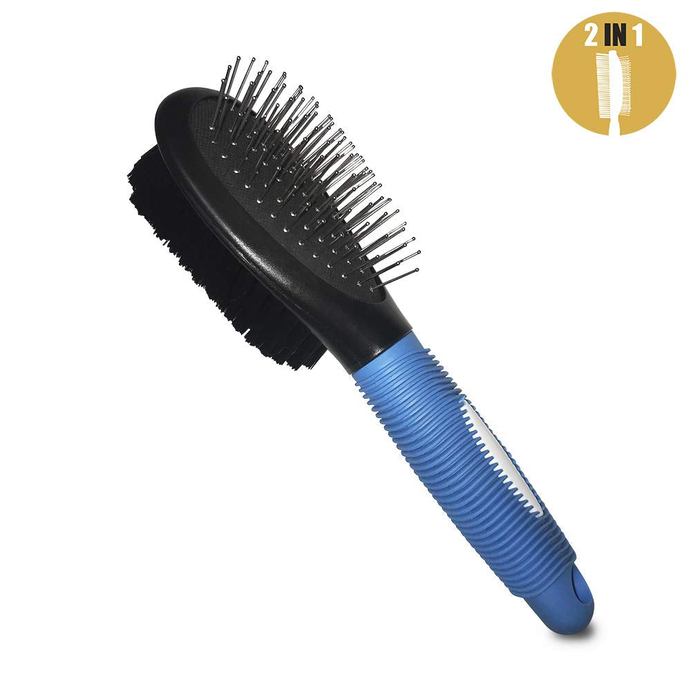 Furrview Pet Grooming Brush - Black and Blue, Bristle and Pin Comb for All Breeds and Coat Types, Removes Shedding Hair, Ideal for Dogs and Cats