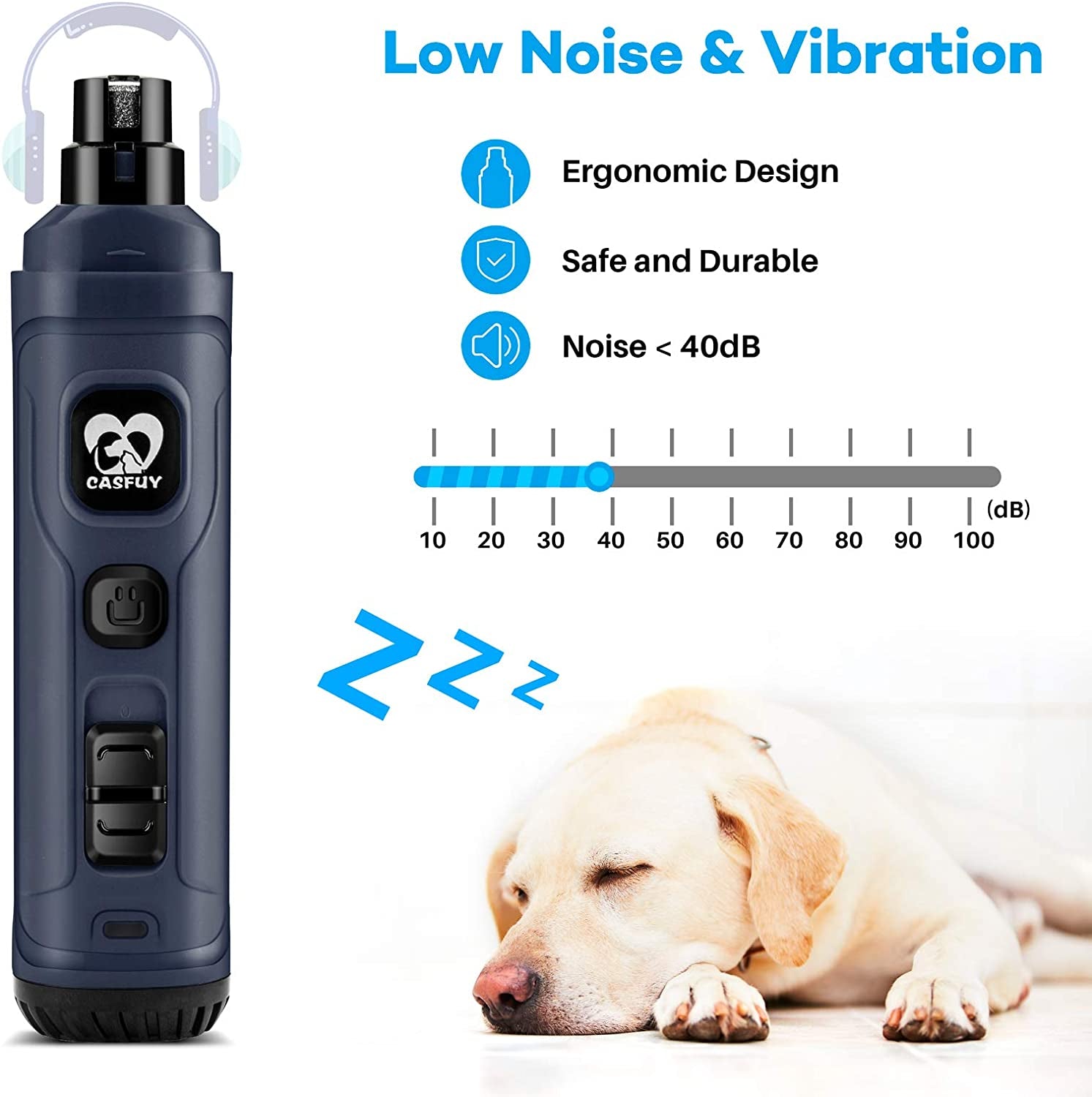 Powerful 2-Speed Dog Nail Grinder with LED Lights - Quiet, Painless Electric Pet Nail Trimmer for Small, Medium, Large Dogs & Cats - Professional Grooming & Smoothing