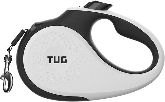 Compact 360° Tangle-Free Retractable Dog Leash with Anti-Slip Handle | 10 Ft Nylon Tape | One-Handed Brake, Pause, Lock (White)