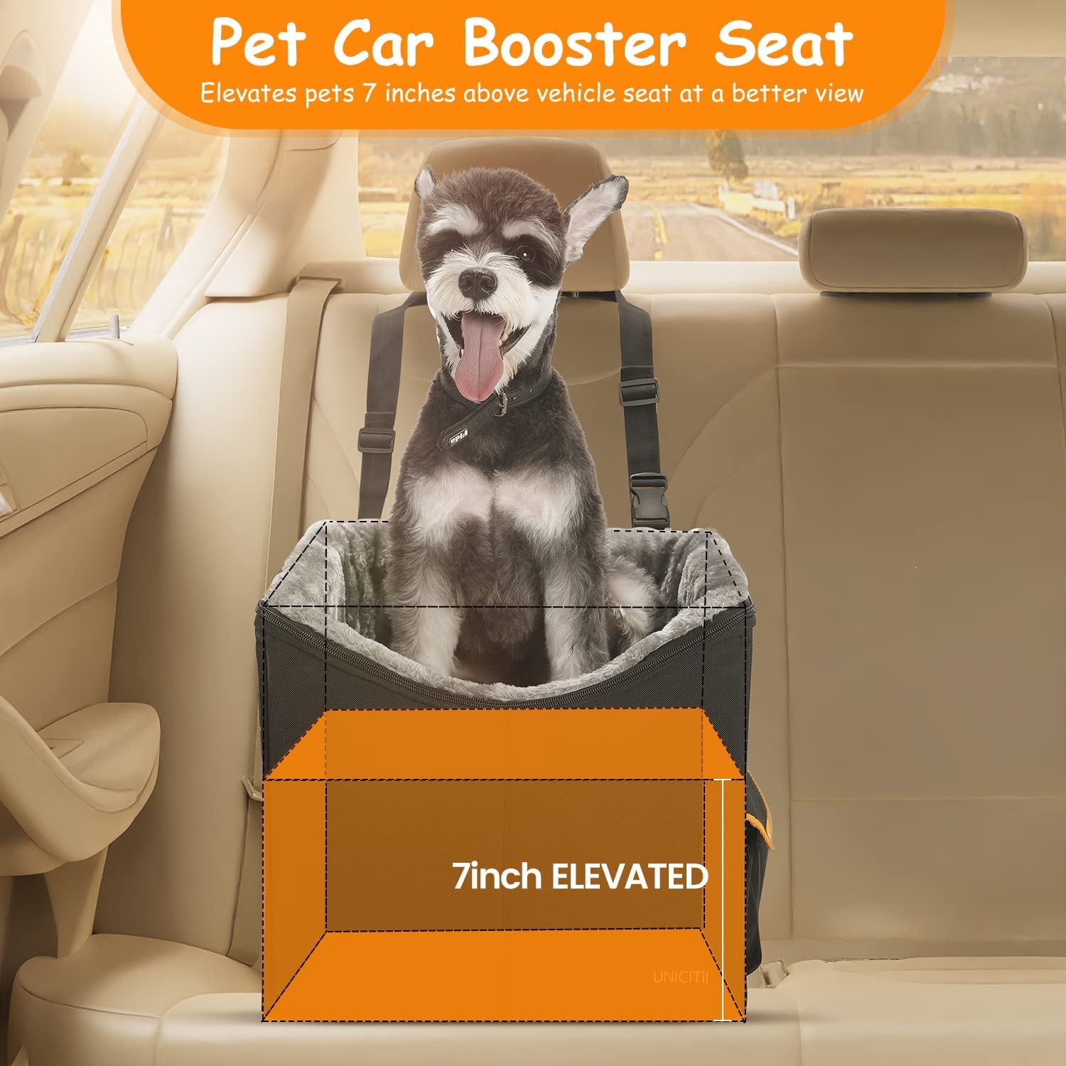 Elevated Dog Car Seat & Booster for Small Dogs and Cats - Pet Travel Carrier Bed with Adjustable Straps