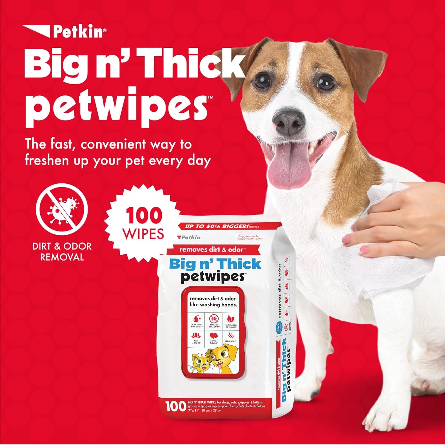 Premium Pet Wipes for Dogs & Cats - 100 Extra-Large Wipes | Removes Dirt & Odor | Cleans Ears, Face, Butt & Eye Area | Convenient for Home & Travel