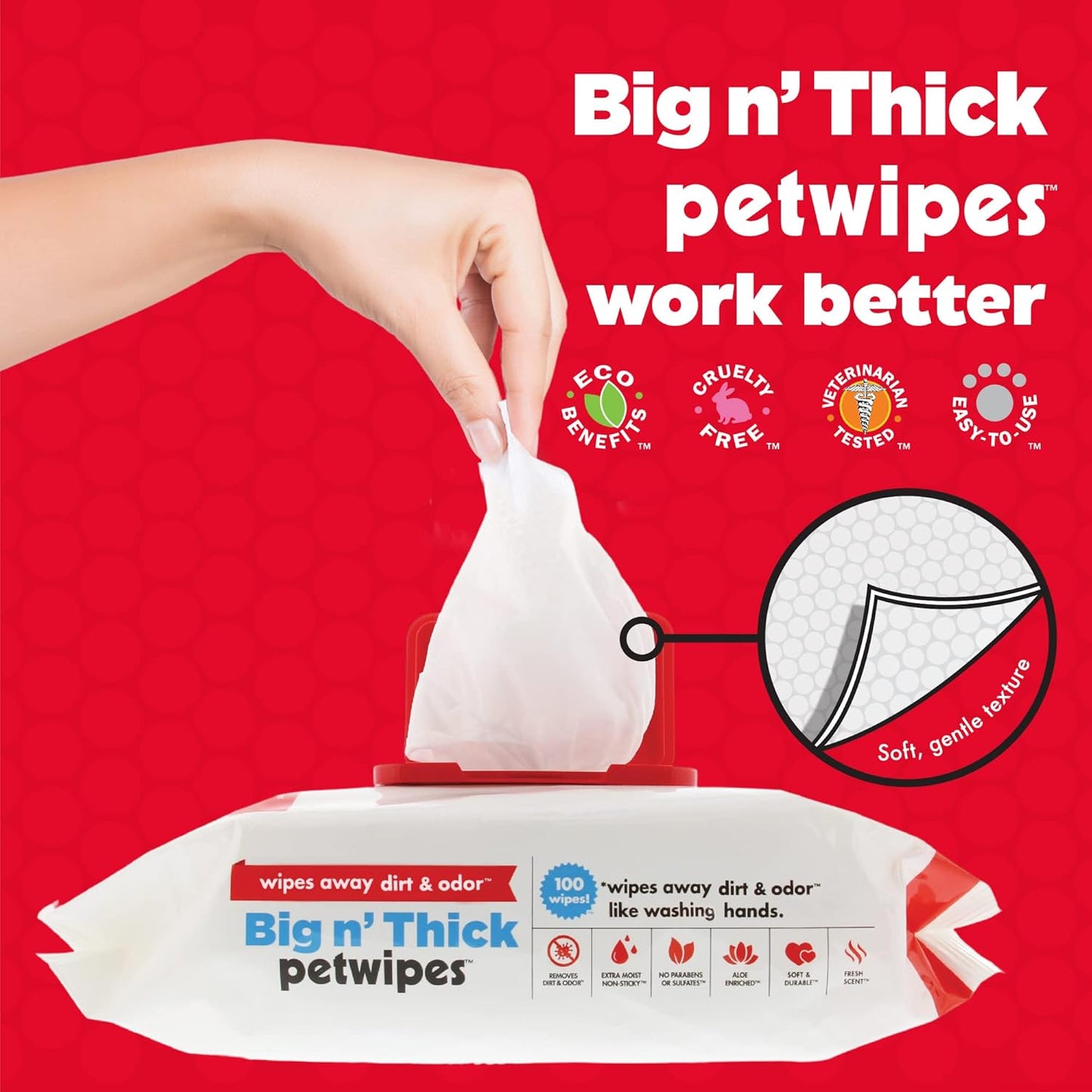 Premium Pet Wipes for Dogs & Cats - 100 Extra-Large Wipes | Removes Dirt & Odor | Cleans Ears, Face, Butt & Eye Area | Convenient for Home & Travel