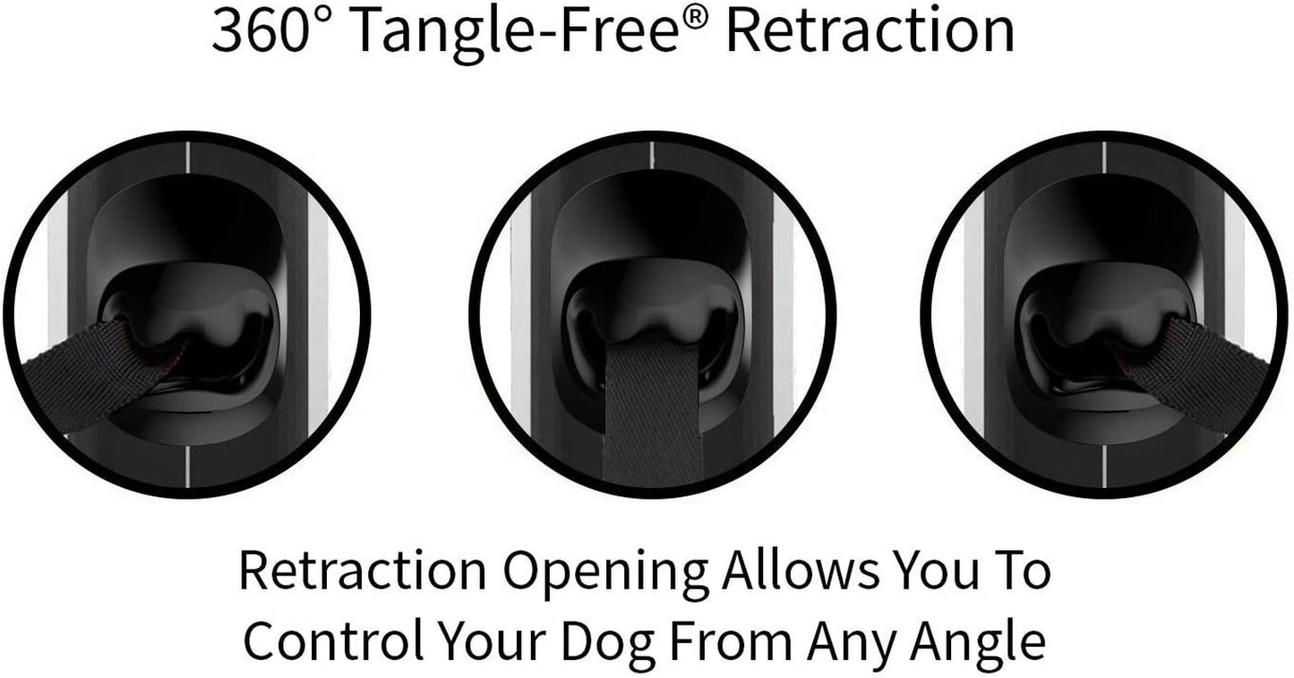 Compact 360° Tangle-Free Retractable Dog Leash with Anti-Slip Handle | 10 Ft Nylon Tape | One-Handed Brake, Pause, Lock (White)