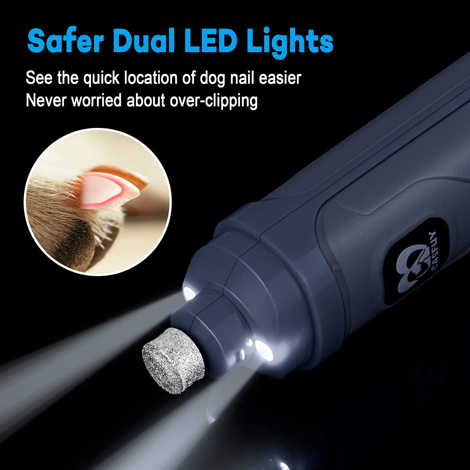Powerful 2-Speed Dog Nail Grinder with LED Lights - Quiet, Painless Electric Pet Nail Trimmer for Small, Medium, Large Dogs & Cats - Professional Grooming & Smoothing