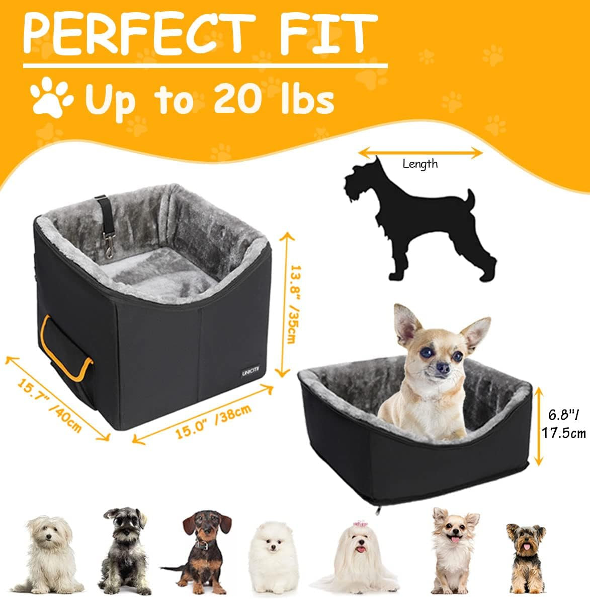 Elevated Dog Car Seat & Booster for Small Dogs and Cats - Pet Travel Carrier Bed with Adjustable Straps
