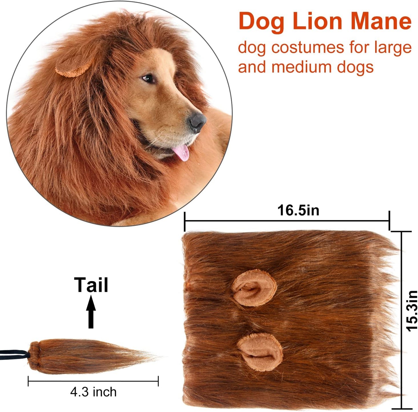 Realistic Dark Brown Lion Mane Costume for Medium to Large Dogs - Perfect for Halloween