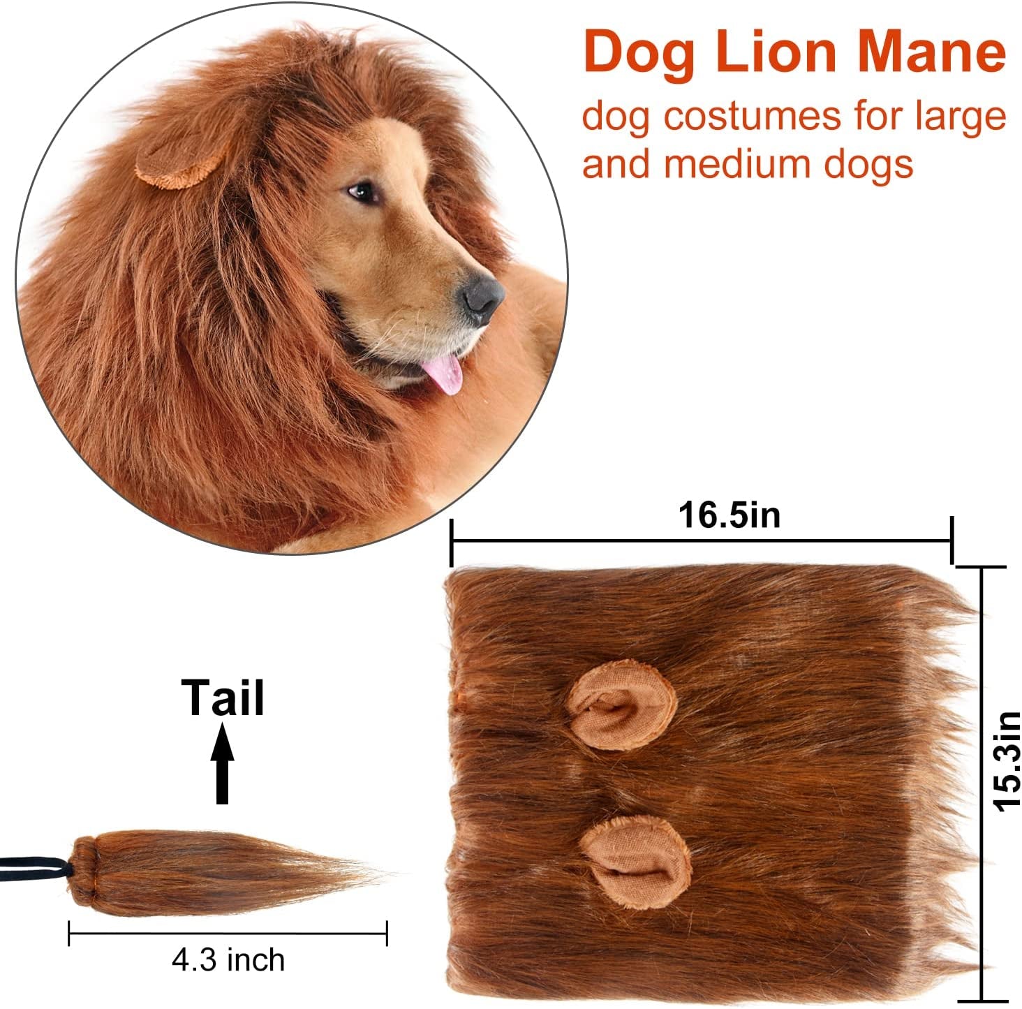 Realistic Dark Brown Lion Mane Costume for Medium to Large Dogs - Perfect for Halloween