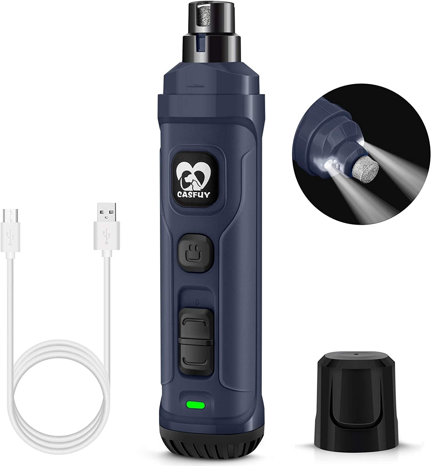 Powerful 2-Speed Dog Nail Grinder with LED Lights - Quiet, Painless Electric Pet Nail Trimmer for Small, Medium, Large Dogs & Cats - Professional Grooming & Smoothing