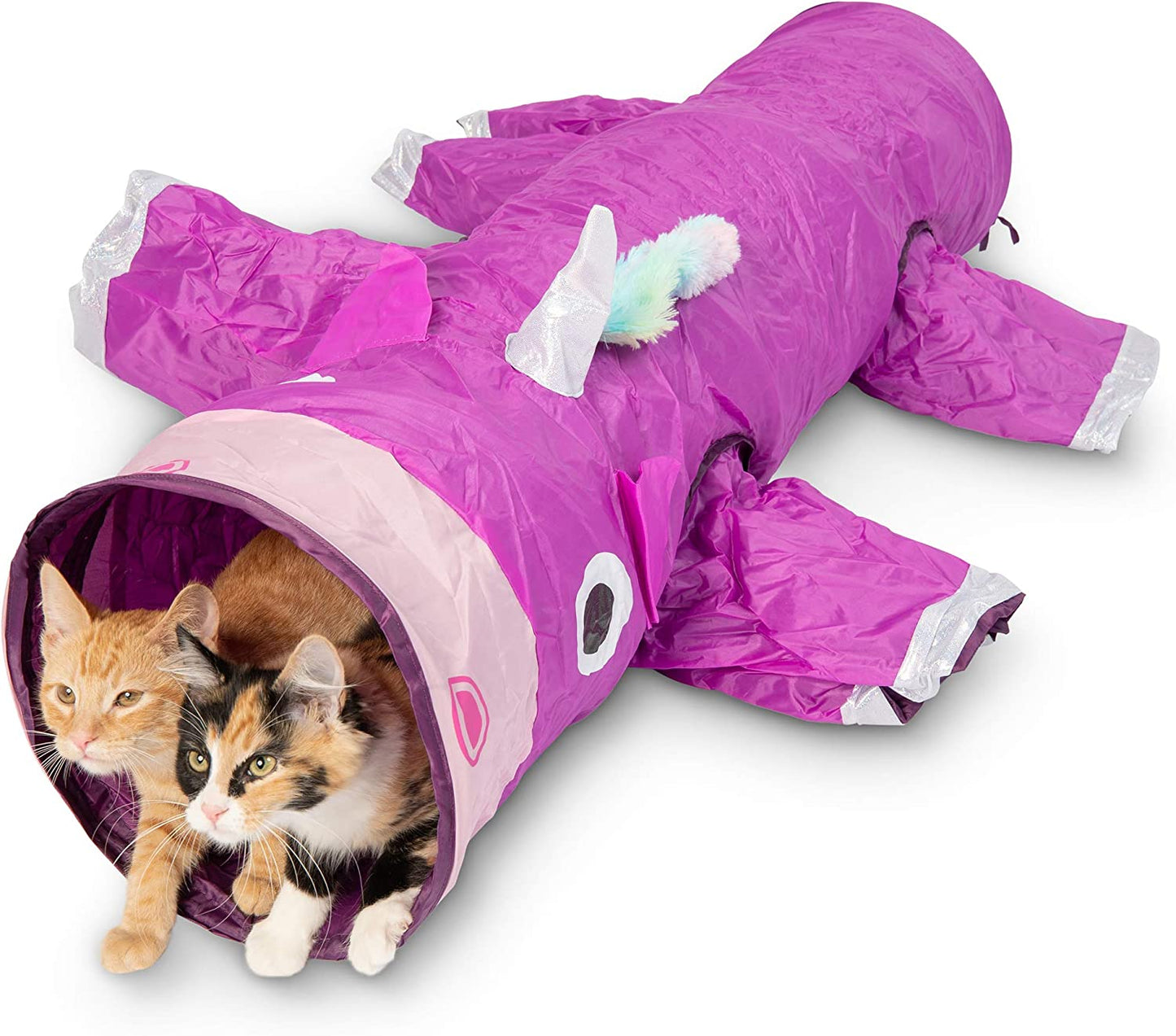 Magic Mewnicorn Multi Cat Tunnel - Boredom Relief Toy with Crinkle Feather String for Dogs, Cats, Rabbits, Kittens, and Guinea Pigs - Perfect for Hiding, Hunting, and Resting