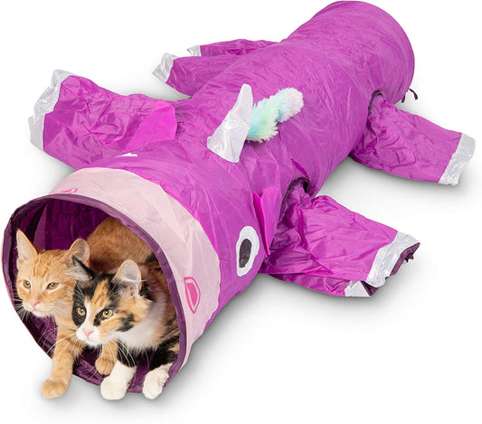 Magic Mewnicorn Multi Cat Tunnel - Boredom Relief Toy with Crinkle Feather String for Dogs, Cats, Rabbits, Kittens, and Guinea Pigs - Perfect for Hiding, Hunting, and Resting