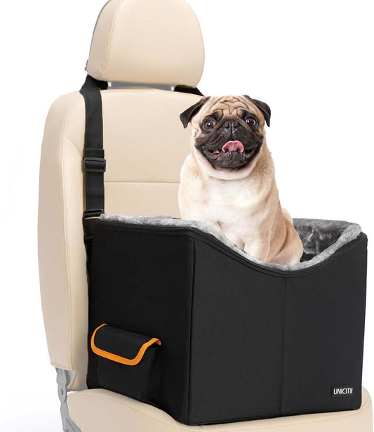 Elevated Dog Car Seat & Booster for Small Dogs and Cats - Pet Travel Carrier Bed with Adjustable Straps