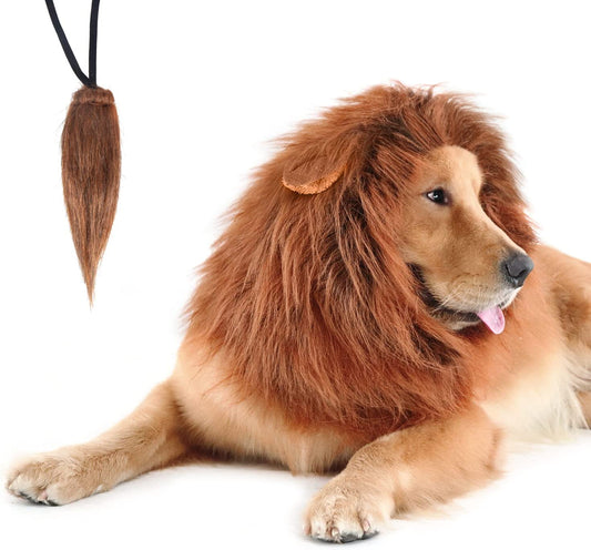 Realistic Dark Brown Lion Mane Costume for Medium to Large Dogs - Perfect for Halloween